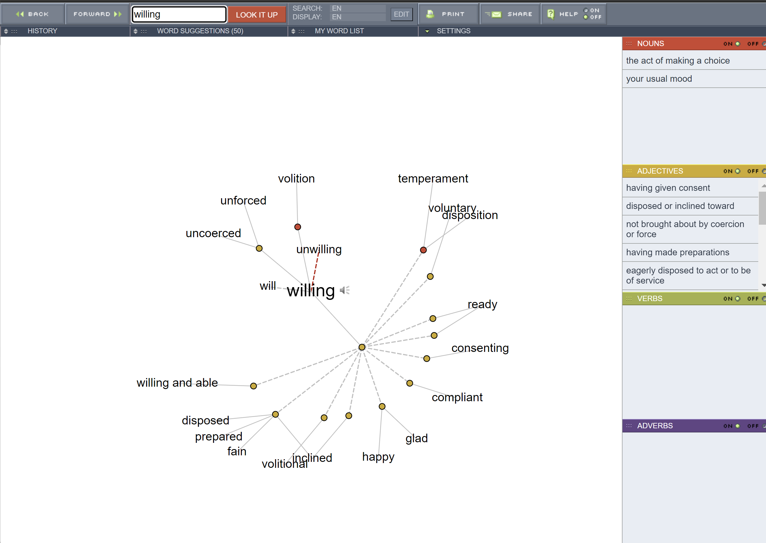 screen shot of visual thesaurus - stream